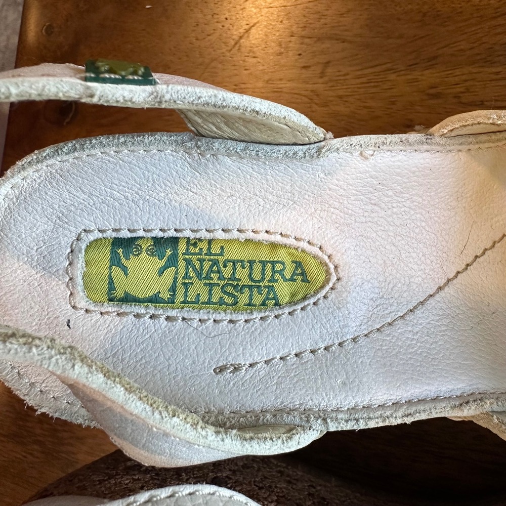 El Naturalista Wedge Sandals Womens 38 White Leather Cork Platform 401 Spain - Picture 8 of 16